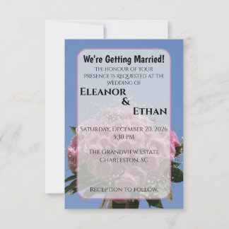 Invitation Vibrant Pink Rose Bouquet & Blue Sky Summer 