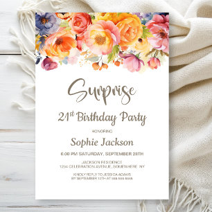 Invitation Vibrant Printemps Floral Surprise 21e fête d'anniv