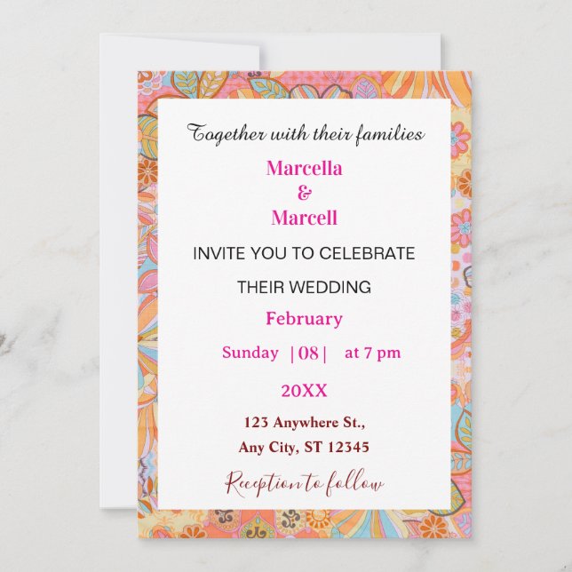 Invitation Vibrant Retro Floral Pattern Illustration (Devant)