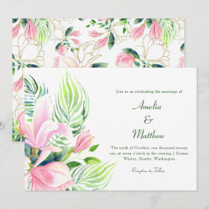 Invitation Vibrant Romantic Tropical Floral Magnolia Mariage