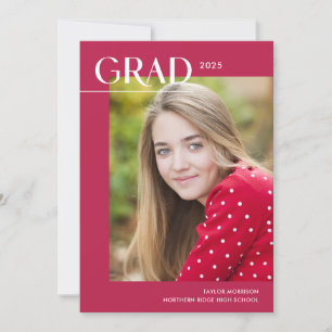 Invitation Vibrant rose moderne 1-Photo 2025 Graduation Party