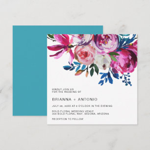 Invitation Vibrant Turquoise rose brillant Floral moderne Mar