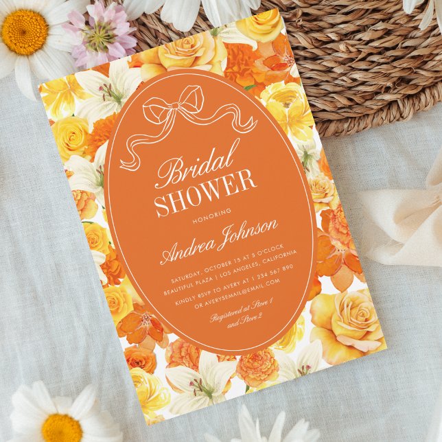 Invitation Vibrant Yellow & Orange Floral Bow Bridal Shower (Créateur téléchargé)