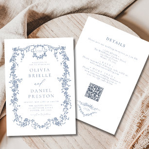 Invitation Victorian All In One Dusty Blue QR Code Mariage