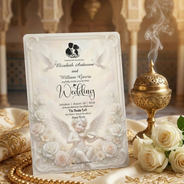 Invitation Victorian Angelic Cherub & Ethereal Doves Wedding (Créateur téléchargé)