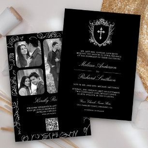 Invitation Victorian Black Catholic QR Code Mariage