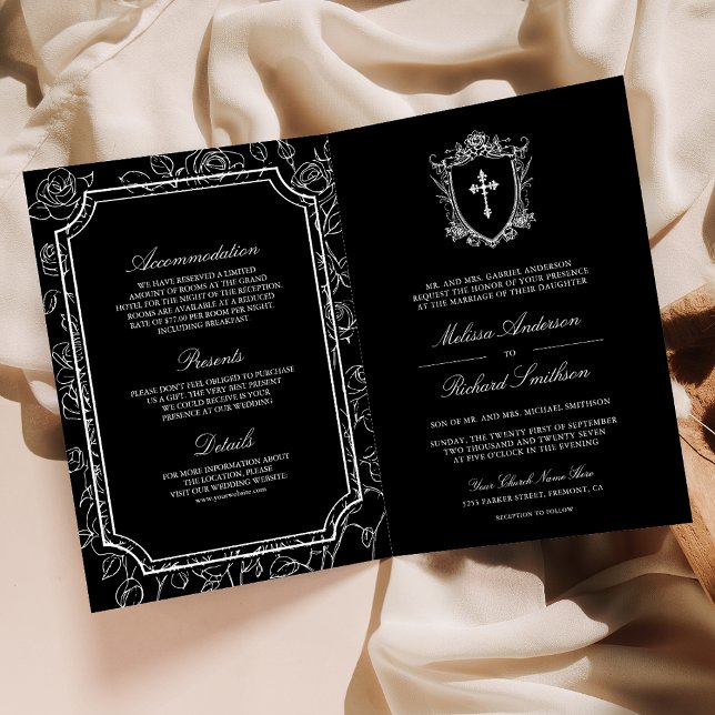 Invitation Victorian Black Catholic QR Code Wedding (Créateur téléchargé)