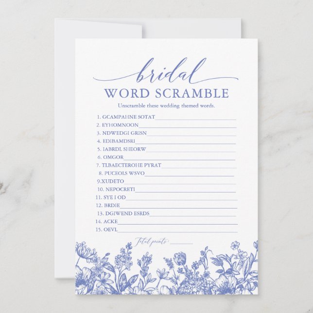 Invitation Victorian Blue Floral Brid World Scramble Jeu (Devant)