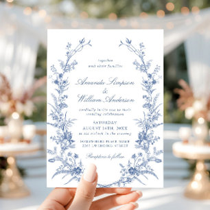 Invitation Victorian Dusty Blue French Garden Floral Mariage