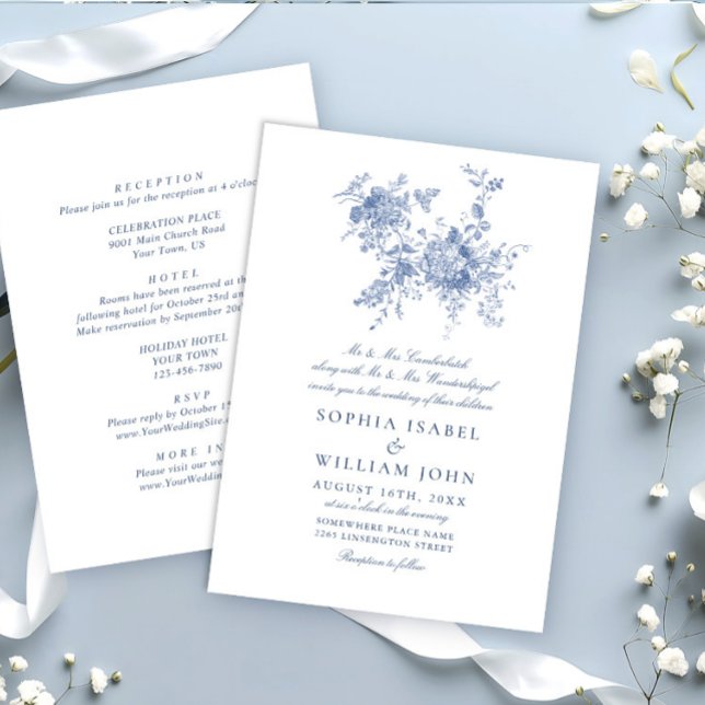 Invitation Victorian Dusty Blue French Garden Floral Mariage (Créateur téléchargé)