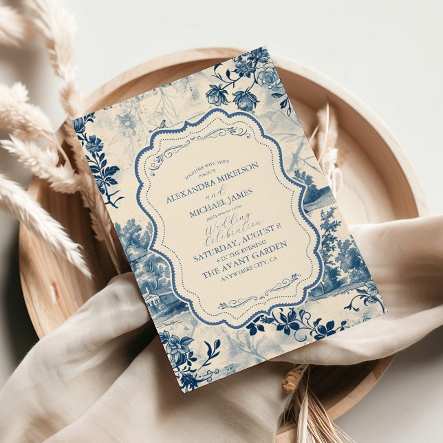Invitation Victorian Dusty Blue French Toile Mariage (Créateur téléchargé)
