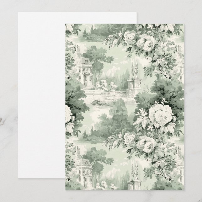 Invitation Victorian Dusty Blue French Toile Mariage photo (Devant / Derrière)