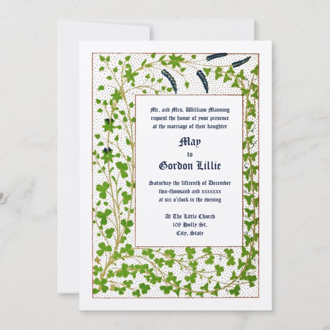 Invitation Victorian Era 1845 Vin & Clover Foliage Mariage (Devant)