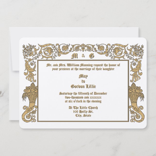 Invitation Victorian Era 1890 Cornucopias Foliage Mariage (Devant)