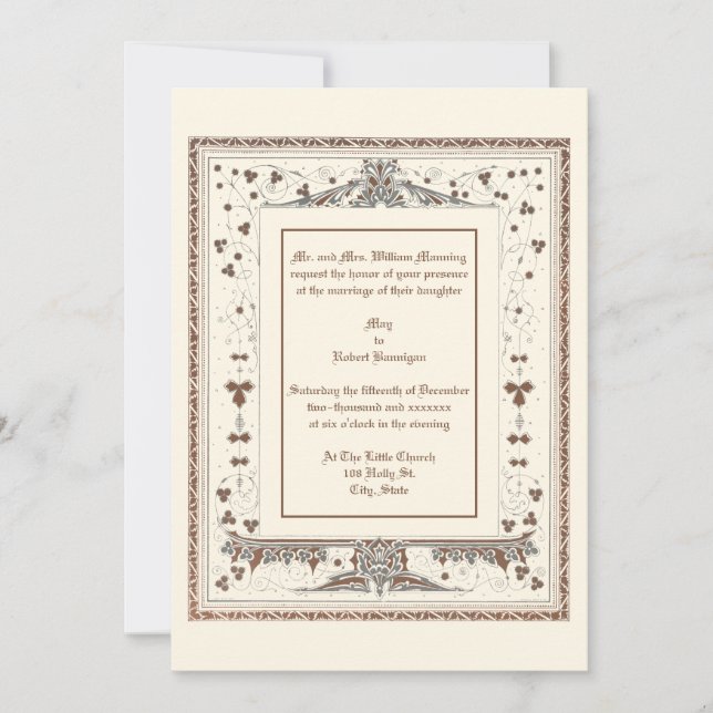Invitation Victorian Era Kate Greenaway Mariage frontalier (Devant)