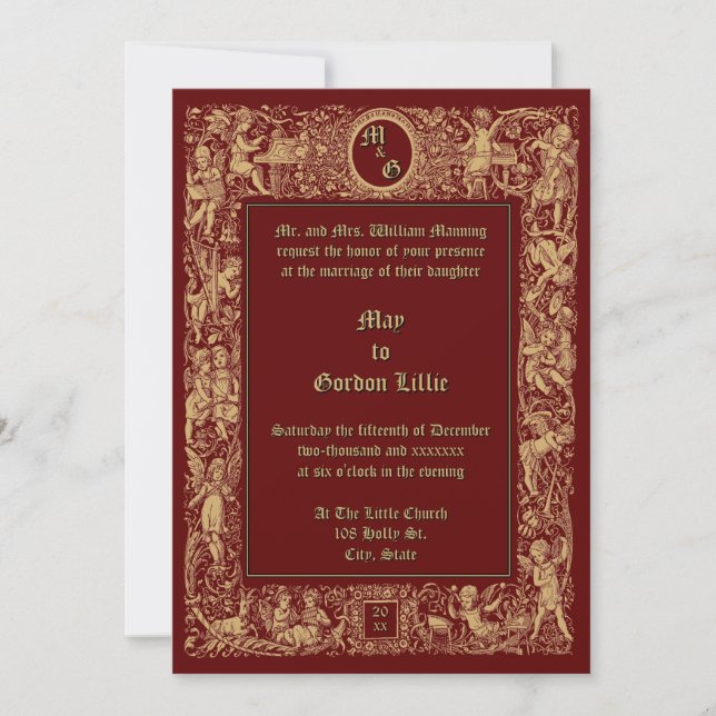 Invitation Victorian Era Neo Renaissance Cherubs Wedding (Devant)