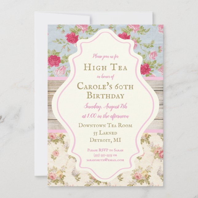 Invitation Victorian Floral Shabby Chic Party (Devant)