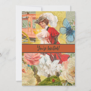 Invitation Victorian Lady Woman Fun Carriage