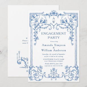 Invitation Victorian Ornate Grace Dusty Blue ENGAGEMENT PARTY