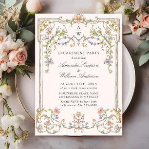 Invitation Victorian Ornate Grace Floral ENGAGEMENT PARTY