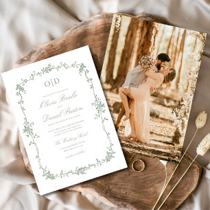 Invitation Victorian Sage Green Photo Monogramme Mariage