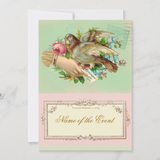 Invitation Victorian Valentine Bird et rose (Devant)