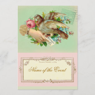 Invitation Victorian Valentine Bird et rose