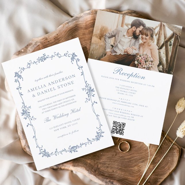 Invitation Victorian Vintage Français Photo QR Code Mariage (Créateur téléchargé)