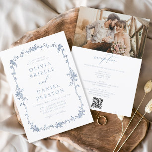 Invitation Victorian Vintage Français Photo QR Code Mariage