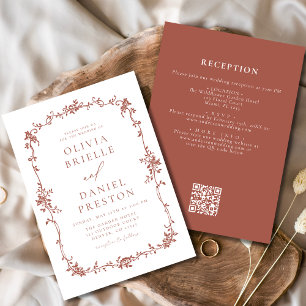 Invitation Victorian Vintage QR Code Mariage Terracotta
