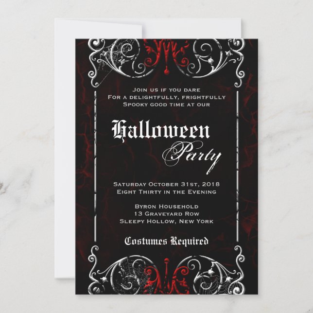 Invitation Victorien Éffrayant gothique Noir Rouge Halloween  (Devant)