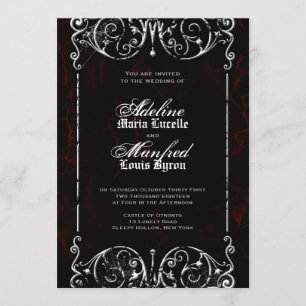 Invitation Victorien gothique Éffrayant rouge, noir et blanc