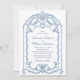 Invitation Victorien Ornate Grace Floral Dusty Mariage bleu