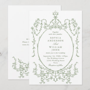 Invitation Victorien Ornate Grace Floral Dusty Mariage bleu