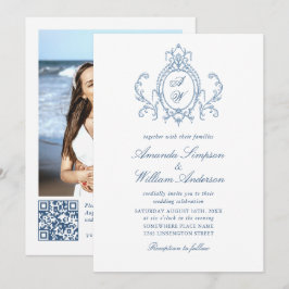 Invitation Victorien Ornate Grace Floral Dusty Mariage bleu