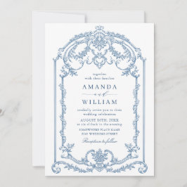 Invitation Victorien Ornate Grace Floral Dusty Mariage bleu