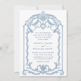 Invitation Victorien Ornate Grace Floral Dusty Mariage bleu