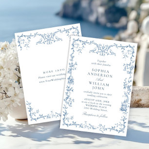 Invitation Victorien Ornate Grace Floral Dusty Mariage bleu