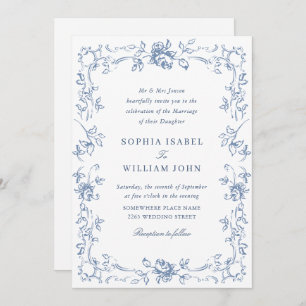 Invitation Victorien Ornate Grace Floral Dusty Mariage bleu