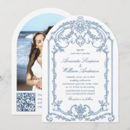 Invitation Victorien Ornate Grace Floral Dusty Mariage bleu