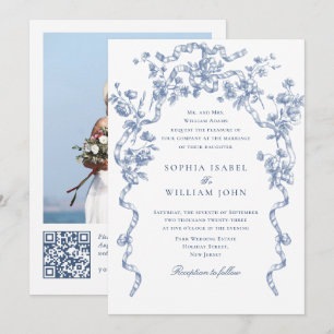 Invitation Victorien Ornate Grace Floral Dusty Mariage bleu