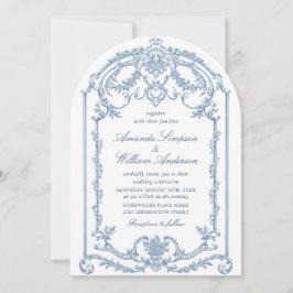 Invitation Victorien Ornate Grace Floral Dusty Mariage bleu
