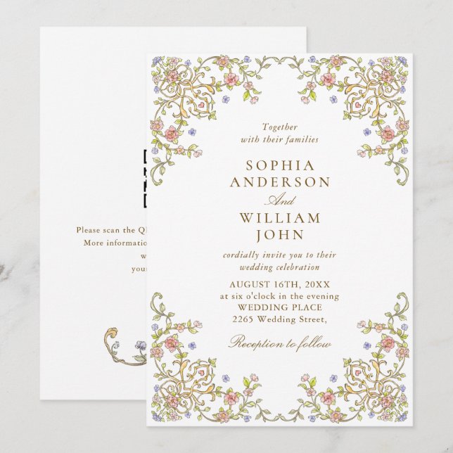 Invitation Victorien Ornate Grace Pastel Floral Mariage (Devant / Derrière)
