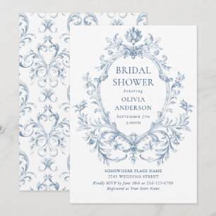 Invitation Victorien Orné Élégance Poussiéreux Bleu Mariage