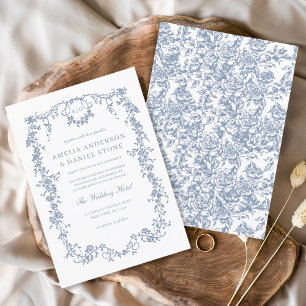 Invitation Victorien Vintage Français Dusty Blue Floral Maria