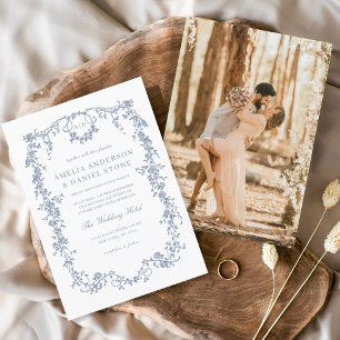 Invitation Victorien Vintage Français Photo Mariage bleu