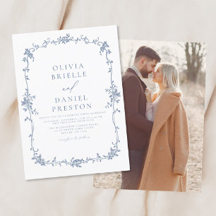 Invitation Victorien Vintage Français Photo Mariage bleu
