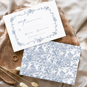 Invitation Victorien Vintage RSVP Dusty Blue Mariage