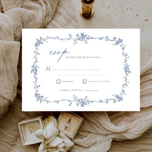 Invitation Victorien Vintage RSVP Dusty Blue Mariage