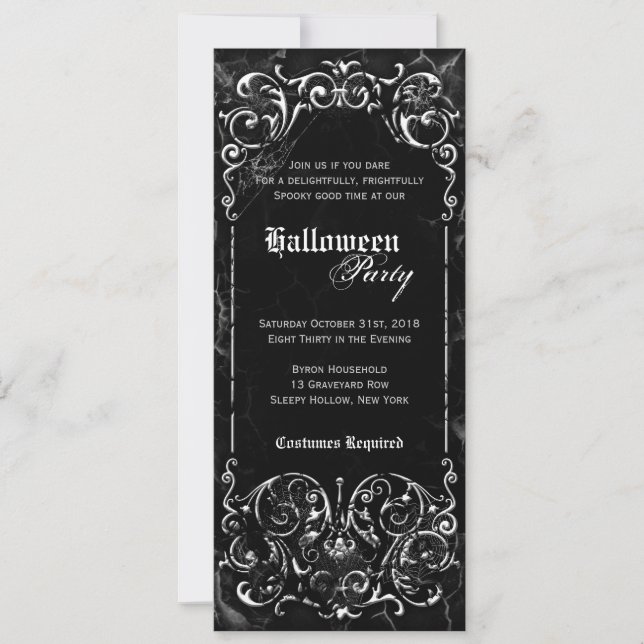 Invitation Victorienne Éffrayante gothique de Black Halloween (Devant)
